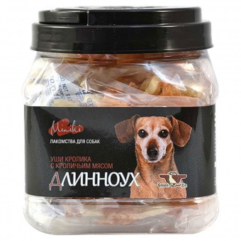 Лакомство для собак Длинноух сушеные уши кролика с крольчатиной для мини пород Miniki Green Qzin 270 гр.