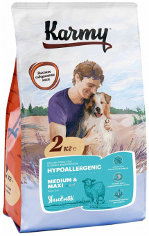 Сухой полнорационный корм HUPOALLERGENIC MEDIUM & MAXI гипоаллергенный для собак средних и крупных пород Ягненок Karmy 2кг.